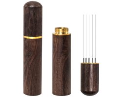 Dailygoods - Zolunu Espresso Koffie Roerder 5 Naalden 0.4mm Espresso Distributie Gereedschap, Natuurlijke Houten Handvat en Stand