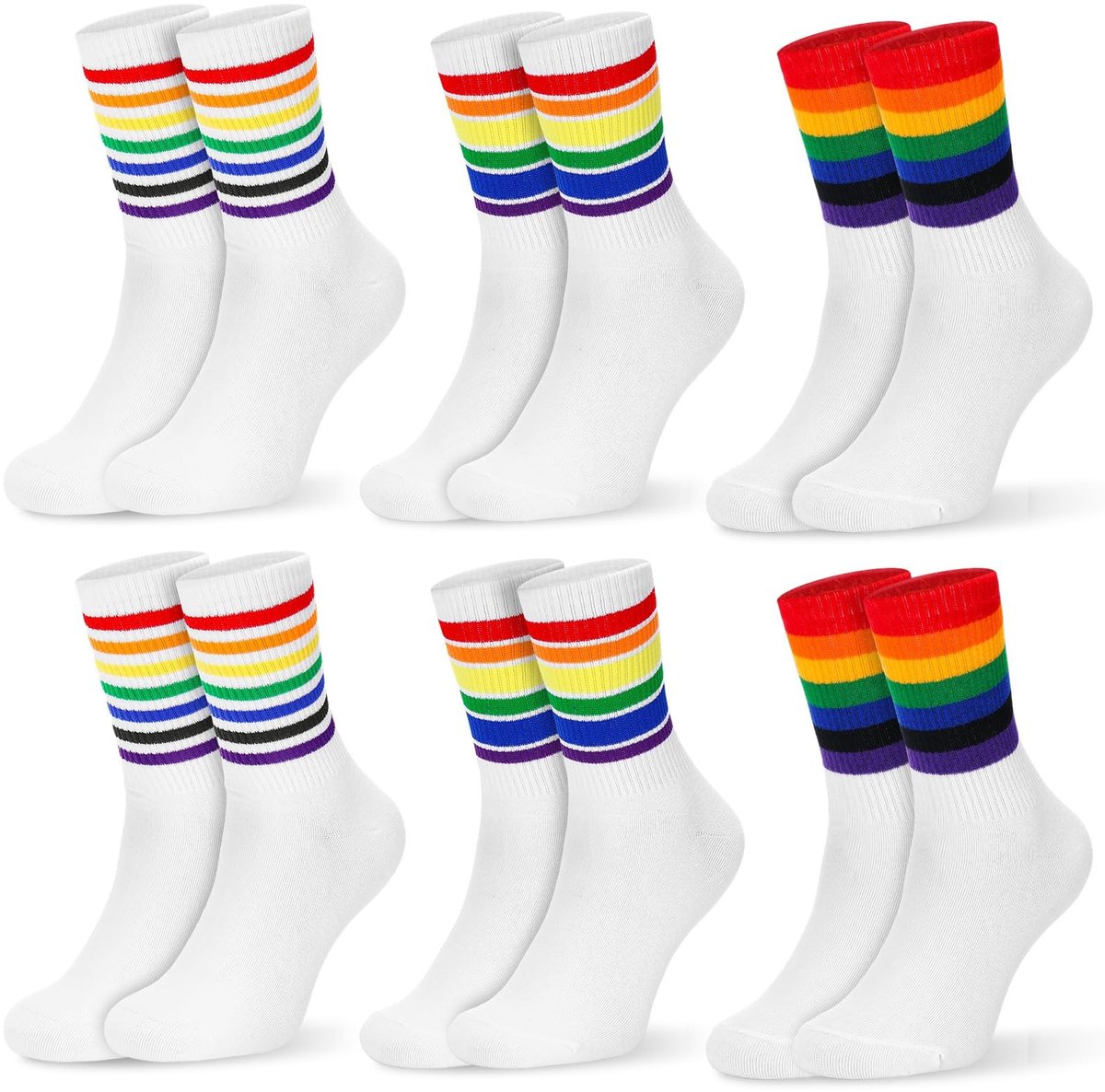 Dailygoods - Jadive 6 Paar 3 Regenboog Stijl Strepen Katoenen Enkelsokken Pride Maand Gay voor LGBTQ CSD Unisex