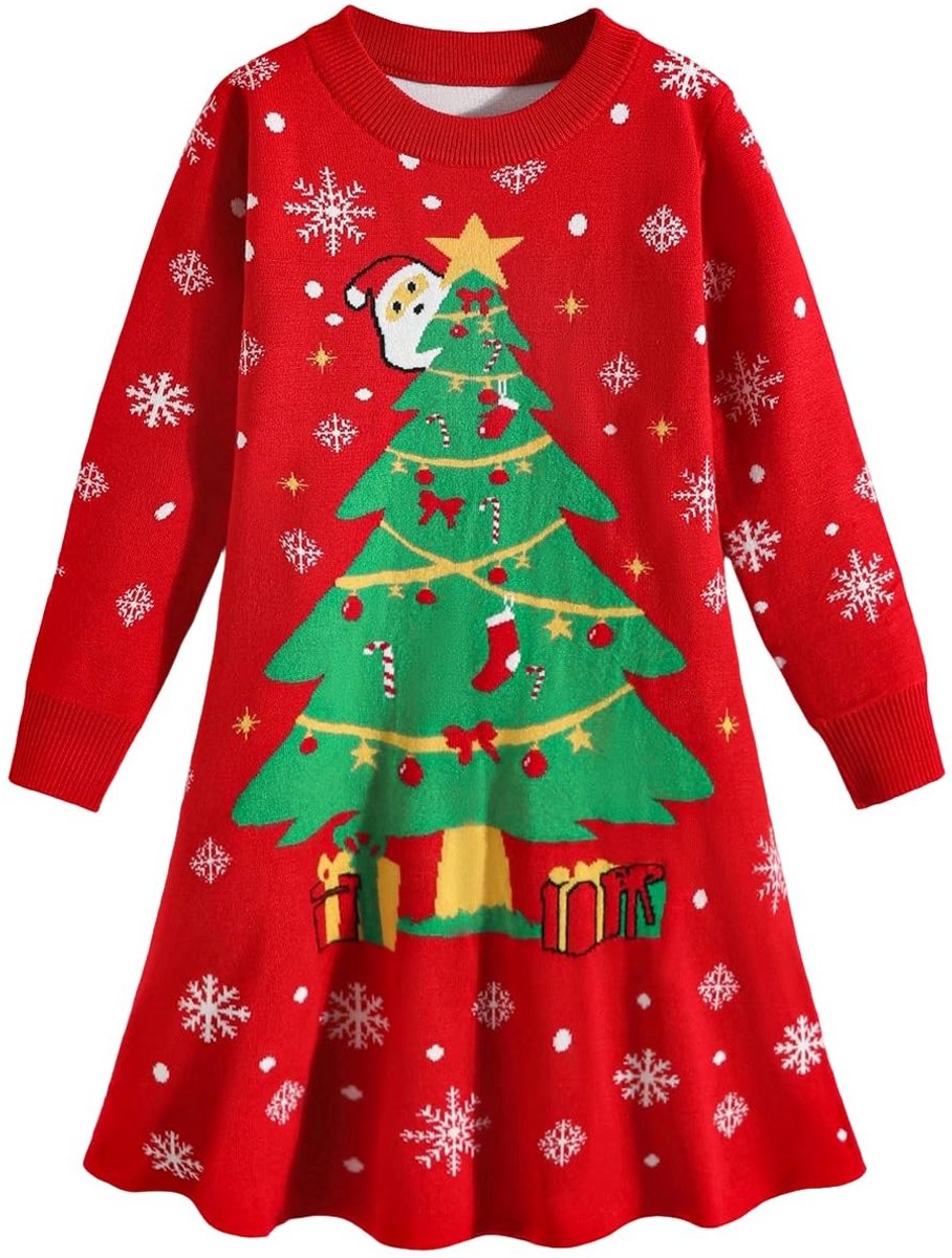 Dailygoods - Meisjes Kerst Jumper Jurk Kinderen Meisjes Winter Lange Mouwen Gebreide Leuke Xmas Print Jurk