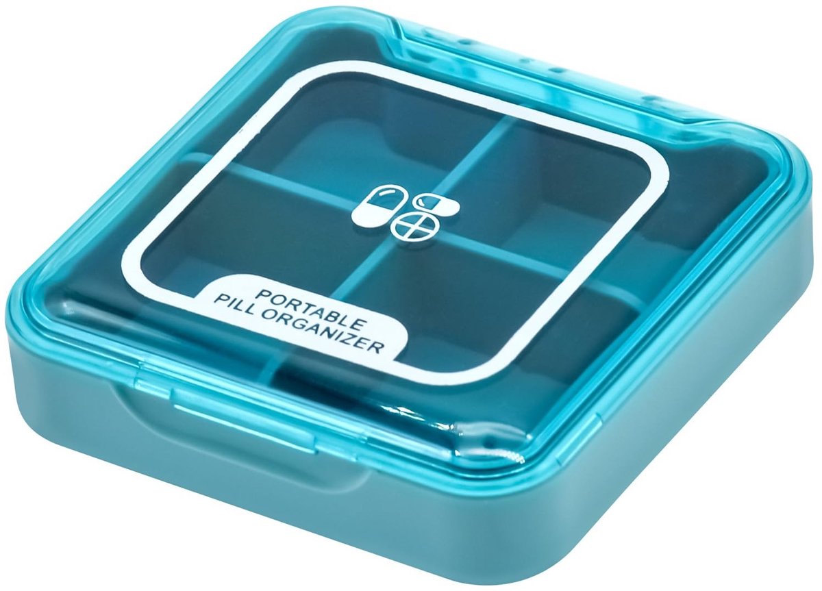 Dailygoods- Pillenetui 4 Grote Vakken - Draagbare Pillendoos - Vochtbestendig - BPA-vrij - Reispillenorganisator - Ideaal voor Sieraden