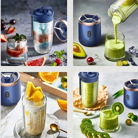 Sapcentrifuge - Draagbare blender - Smoothiemaker - Smoothiemaker van 400 ml - Oplaadbare blender - Fruitblender - 2-in-1 - Blender en drinkbeker - Draagbare reisblender - Blender voor onderweg - Inclusief shakerbeker! — afbeelding 3