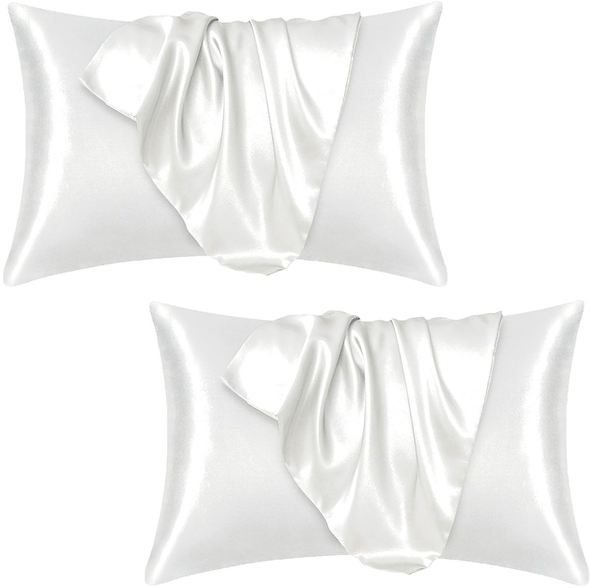 Dailygoods - Kussenslopen van zijde, 2 stuks, 50 x 80 cm, zijdeachtige kussensloop, bescherming voor haar en huid, envelopsluiting, hypoallergeen, zacht, kreukvrij, voor elk seizoen, wit