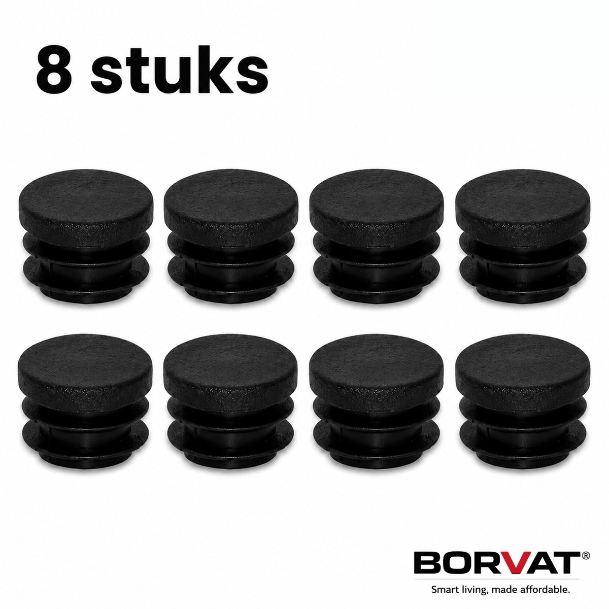 BORVAT Ronde Insteekdoppen 32 mm – Zwart – Stoelpootdoppen voor Ronde Buis – Kunststof – 8 Stuks