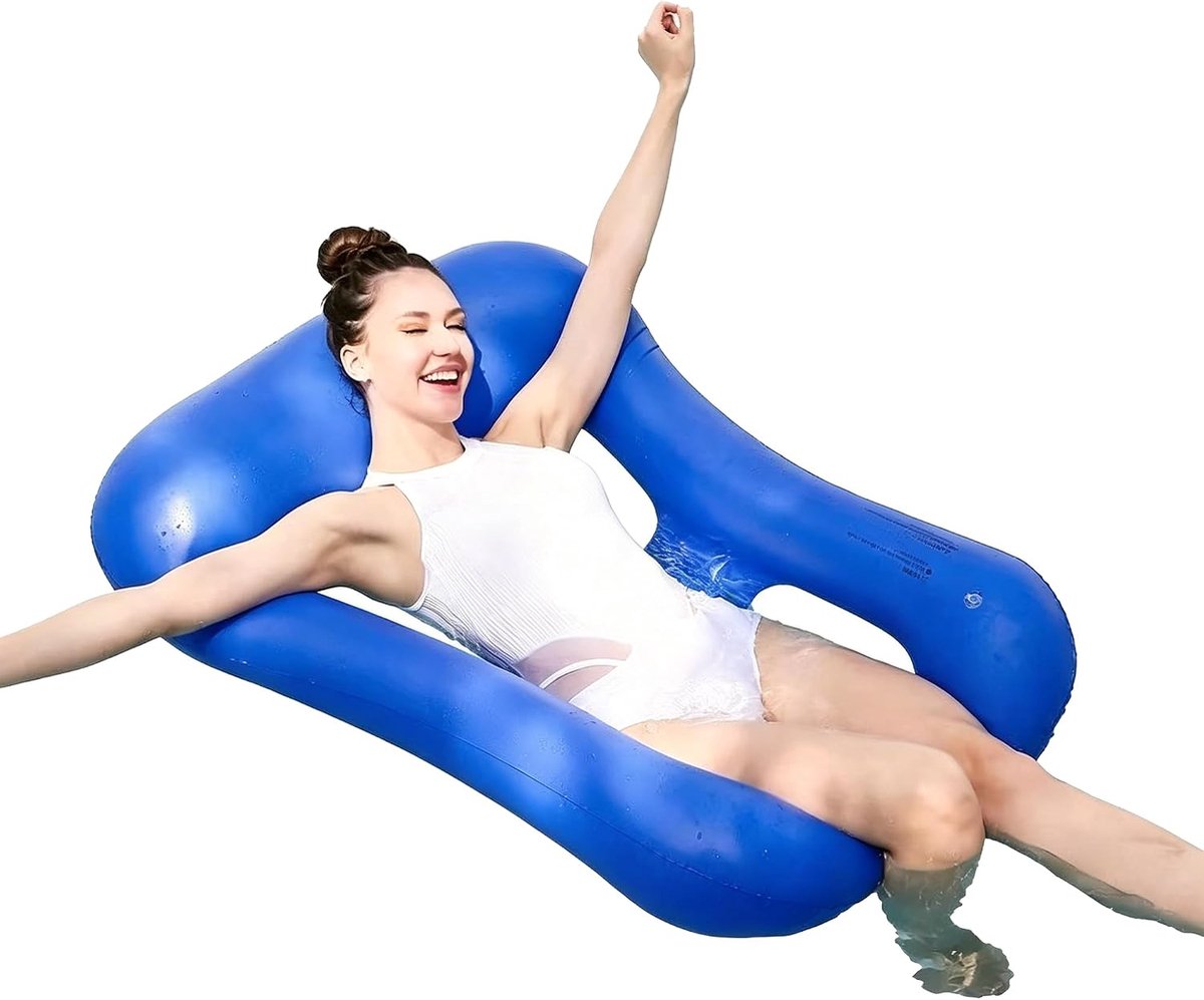 LISM-Vierkante opblaasbare ligstoel voor in het water, gemaakt van PVC, perfect voor zwembad- en waterspelletjes - donkerblauw