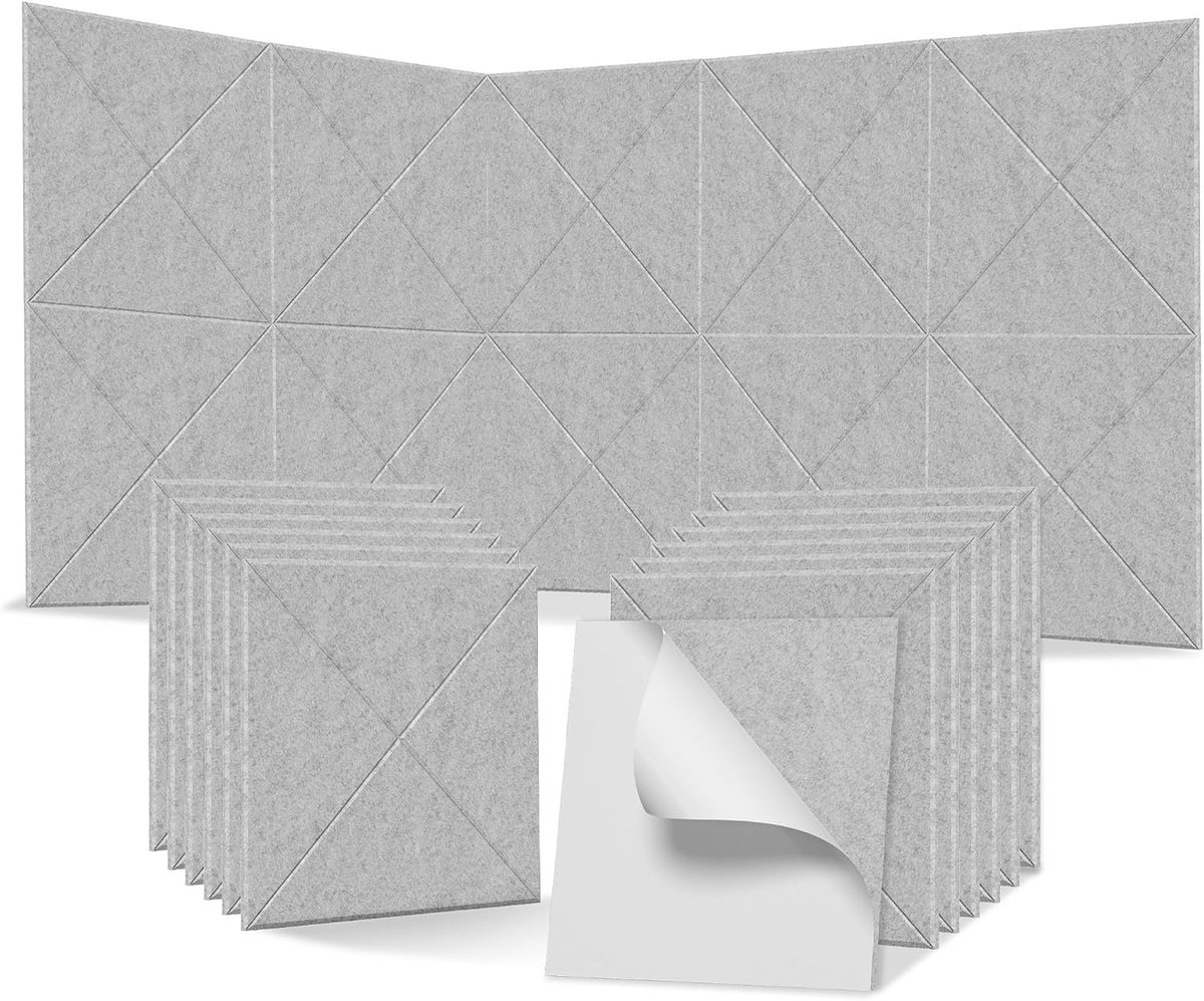 12 Stuks X-vorm Zelfklevende Akoestische Panelen 30x30cm, Geluiddempende Polyestervezel Muurpanelen Geluidsisolatie voor Studio, Kantoor en Slaapkamer, Grijs – NAIZY