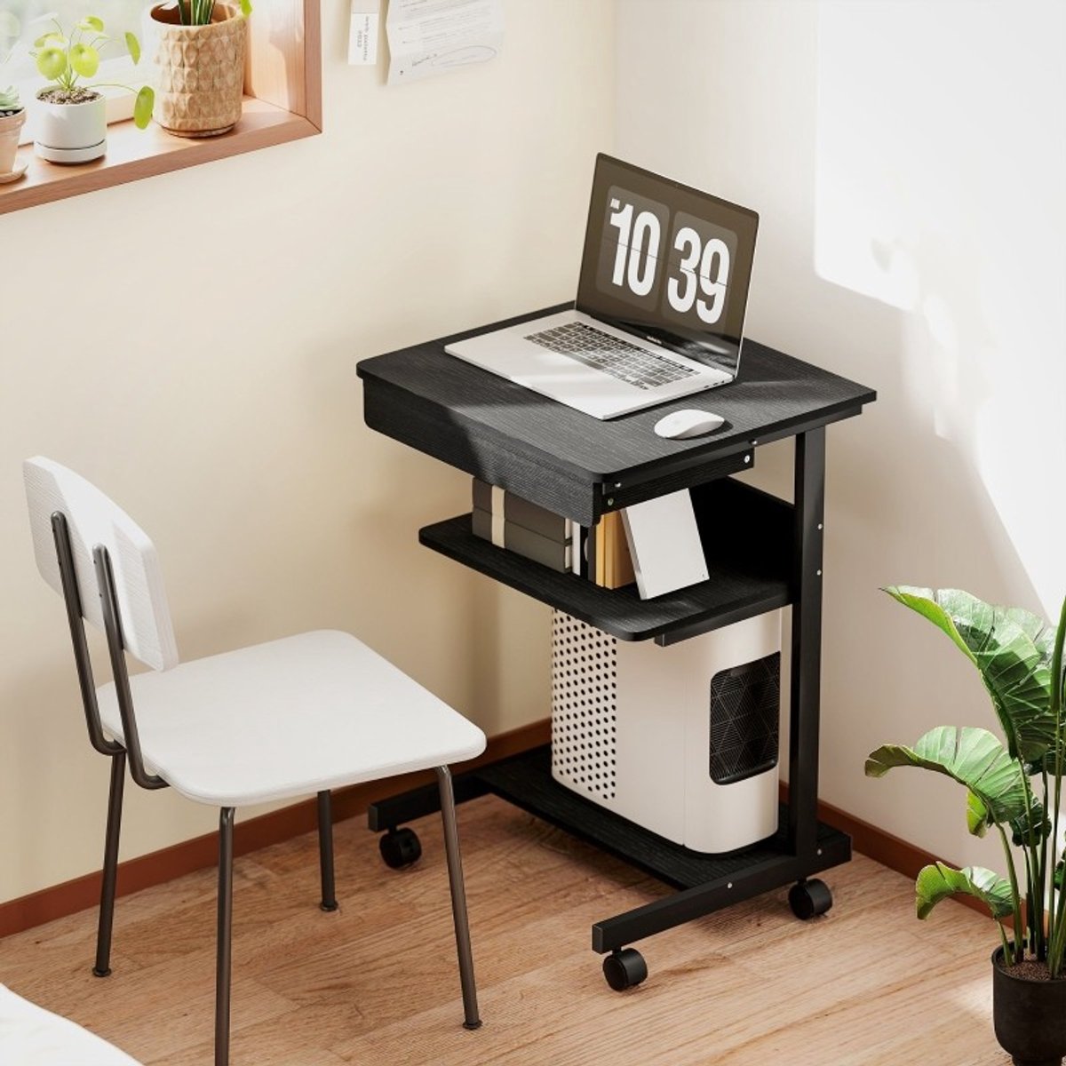 YYchan computerbureau - zwart - 56 x 51 x 79 cm - met lade - met opbergruimte - met wielen