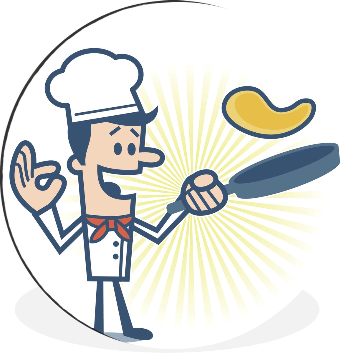 WallCircle - Wandcirkel - Muurcirkel - Illustratie van een chef kok met een braadpan - Alu