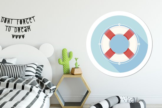 Illustration d'une bouée de sauvetage dans un cercle bleu Cercle mural aluminium ⌀ 120 cm - impression photo sur cercle mural / cercle vivant / cercle de jardin (décoration murale)