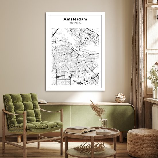 Affiche Plan de la ville - Zwart Wit - Amsterdam - 90x120 cm