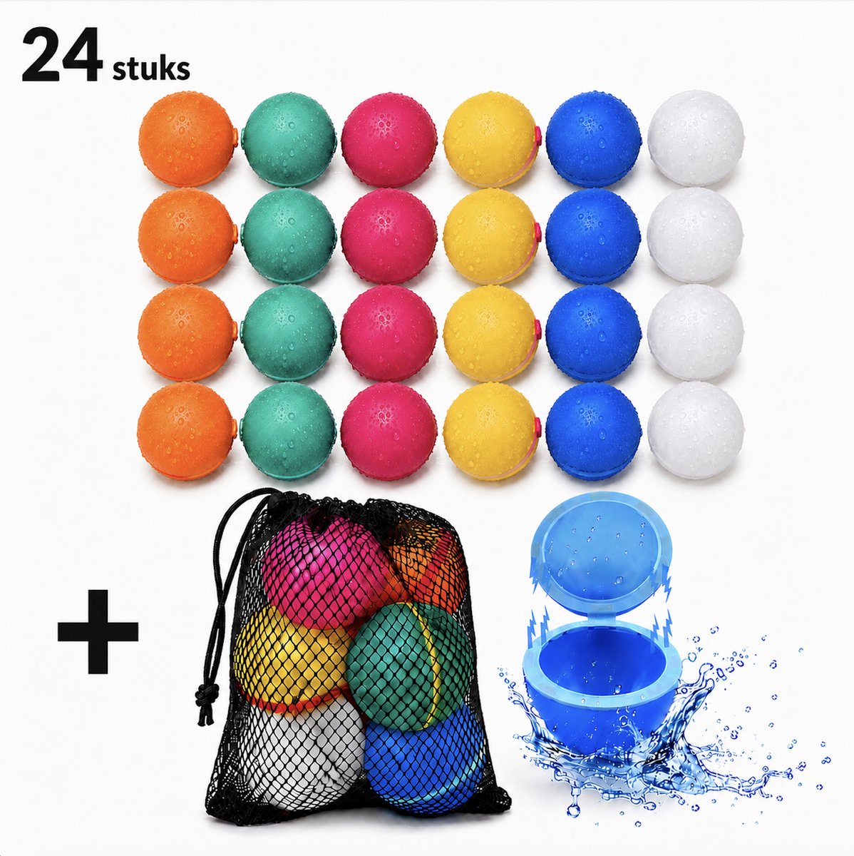 Foryouliving - Herbruikbare Waterballonnen - 24 Stuks - Zelfsluitend & Hervulbaar Waterspeelgoed - Zwembad Speelgoed - Buitenspeelgoed