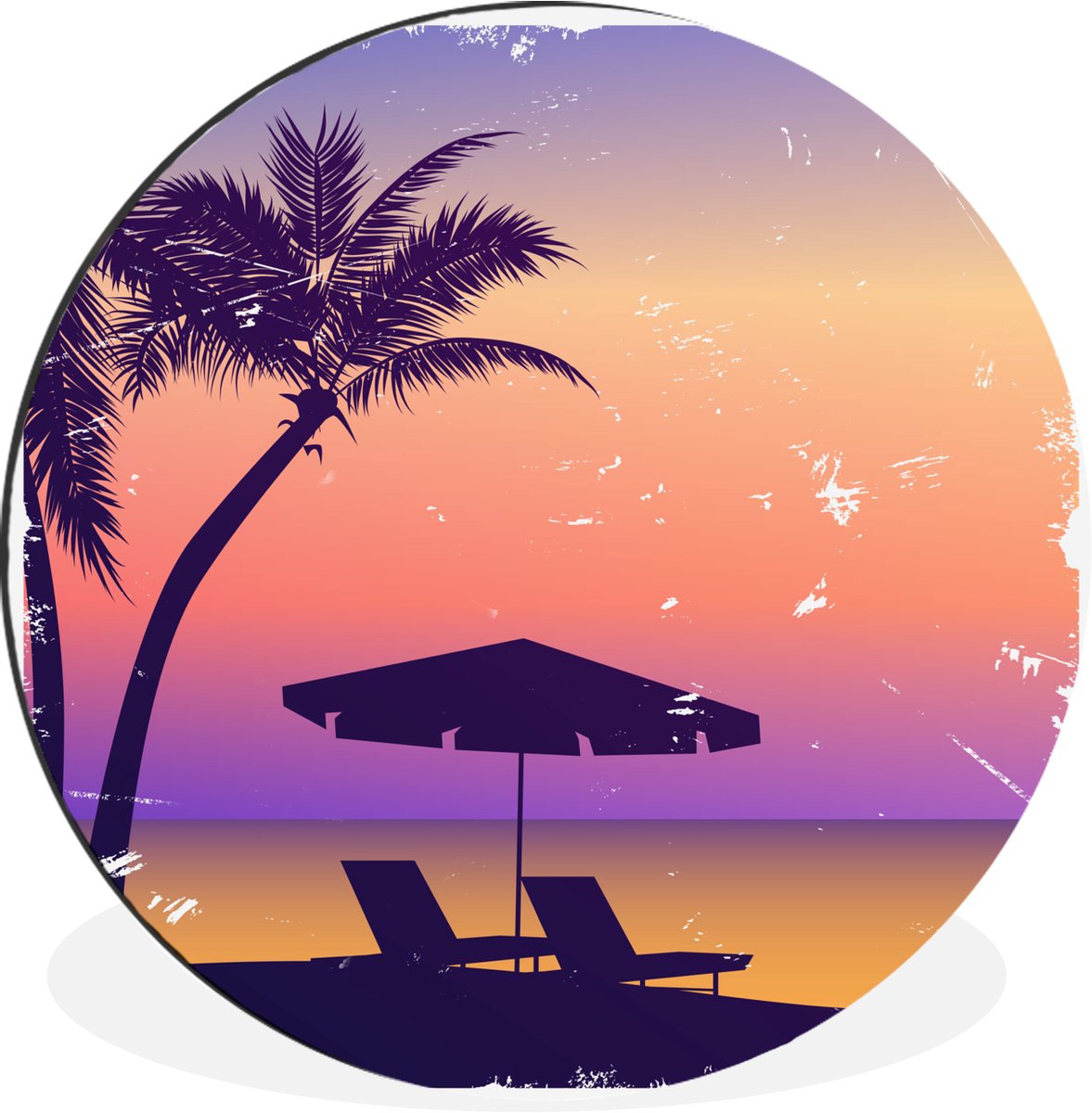 WallCircle - Wandcirkel - Muurcirkel - Strandstoel - Parasol - Nacht - Waterverf - Alumini