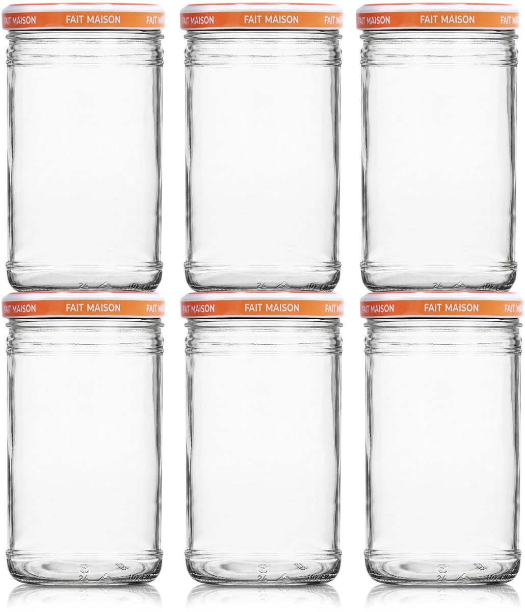 Le Pratique | Glazen Potten 6x1 Liter | Voordeelset van 6 Inmaakpotten van 1000ml – steriliseerbare potten met draaideksel Ø100mm – Made in France