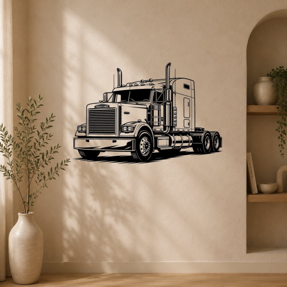 BR2Laser Freightliner Classic – Wanddecoratie – Lasergesneden Hout – Tractor kunst – 75 cm Breed
