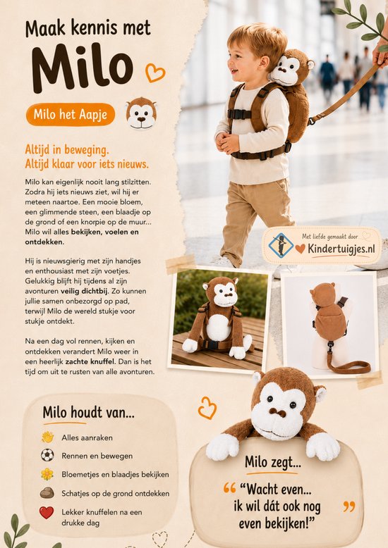 Goldbug - Harness Buddy kindertuigje - Knuffel rugzakje met looplijn - Looptuigje Aap van Goldbug — afbeelding 5