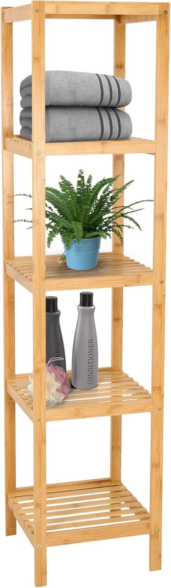 Badkamerrek - Badkamermeubel - 5-Laags - 141x33x33cm - Badkamer Kast - Bamboe