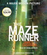 Boekomslag van "The Maze Runner" met een post-apocalyptisch landschap en de tekst "A MAJOR MOTION PICTURE" en "NOW ONLY $24.99".
