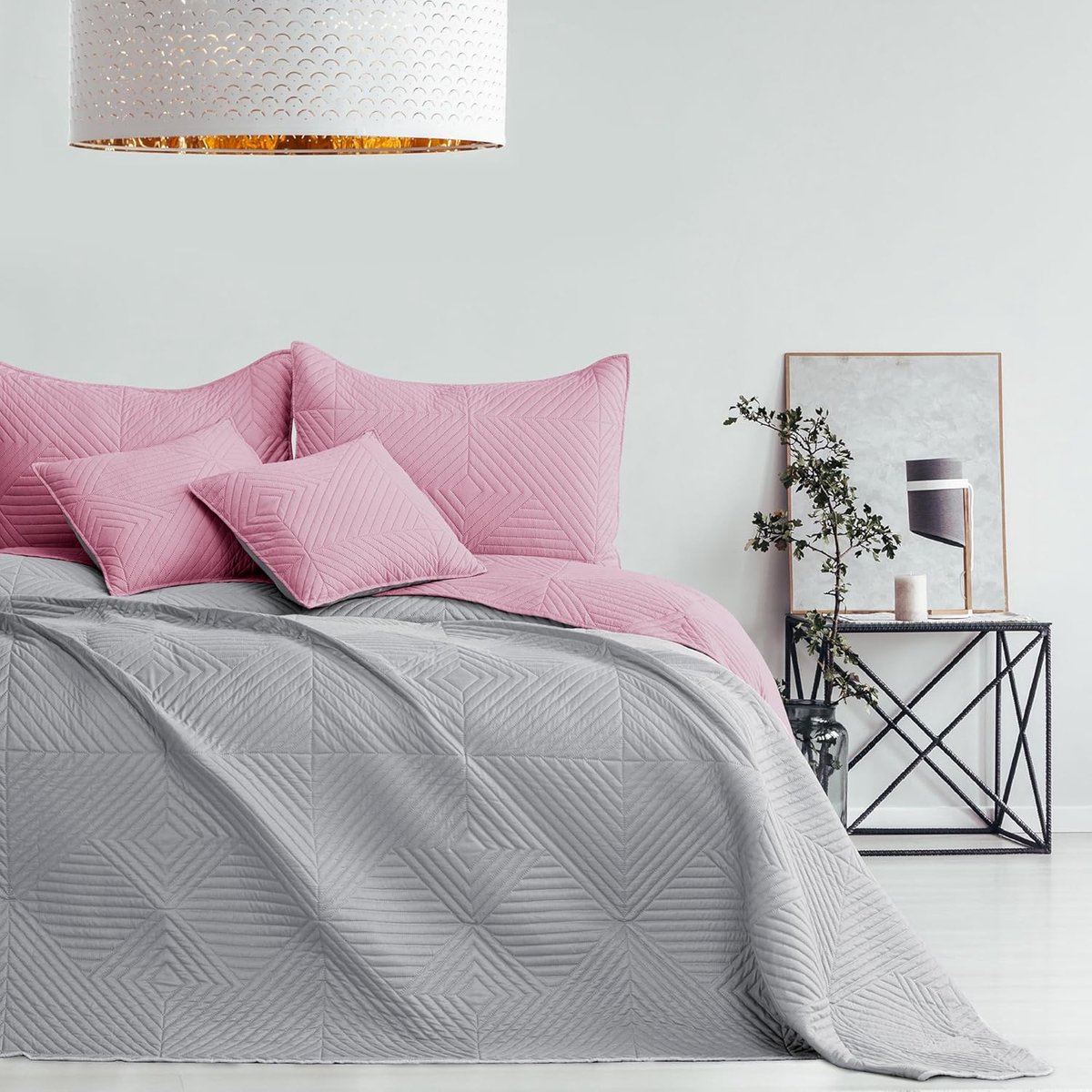 Sprei roze grijs 200 x 220 cm Bedsprei tweezijdig Ultrasoon stiksel Polyester Softa