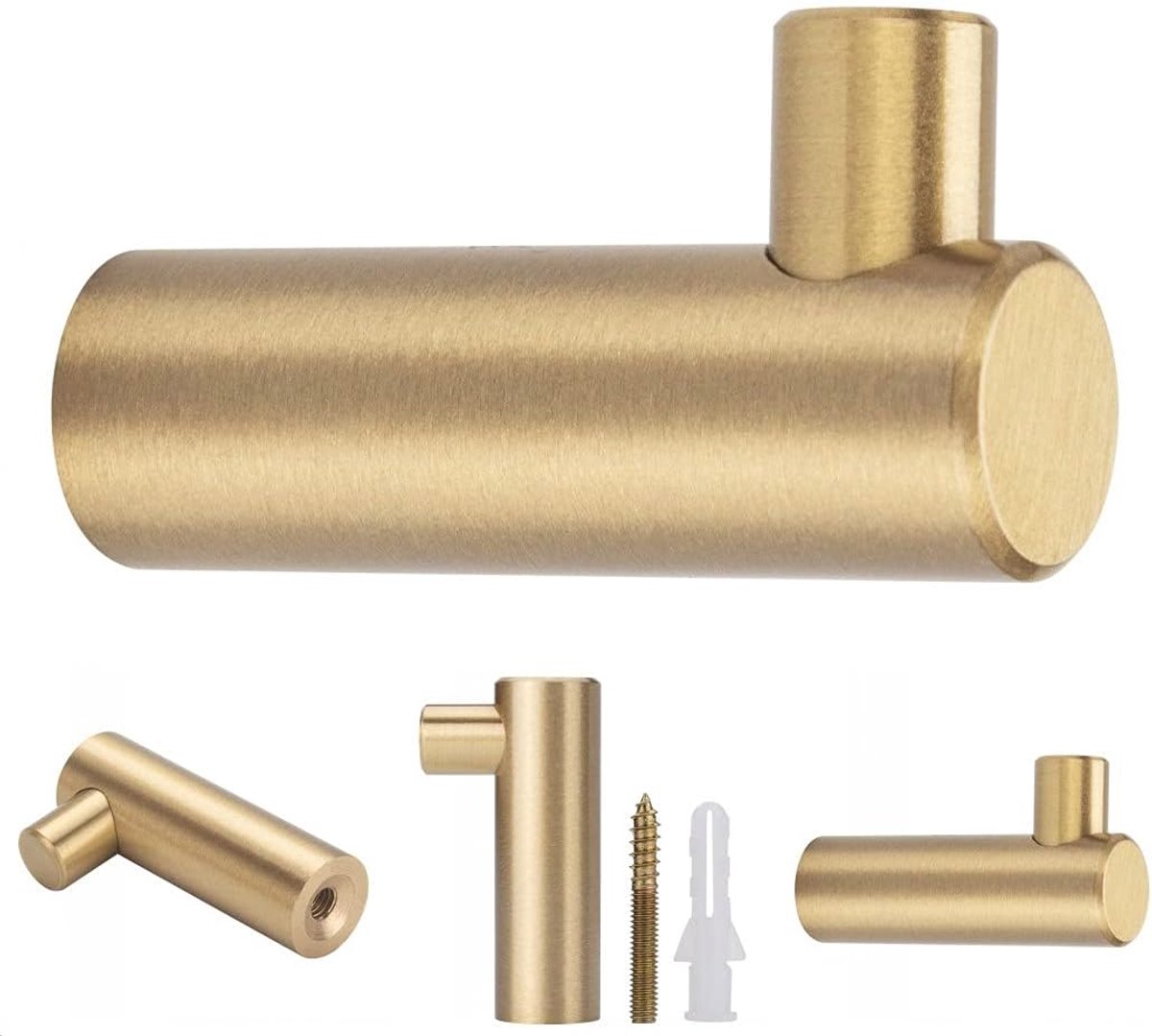 4 stuks gouden wandhaken, decoratieve messing kapstokhaken, handdoekhaken hoedenhangers wandmontage (L-vormig)
