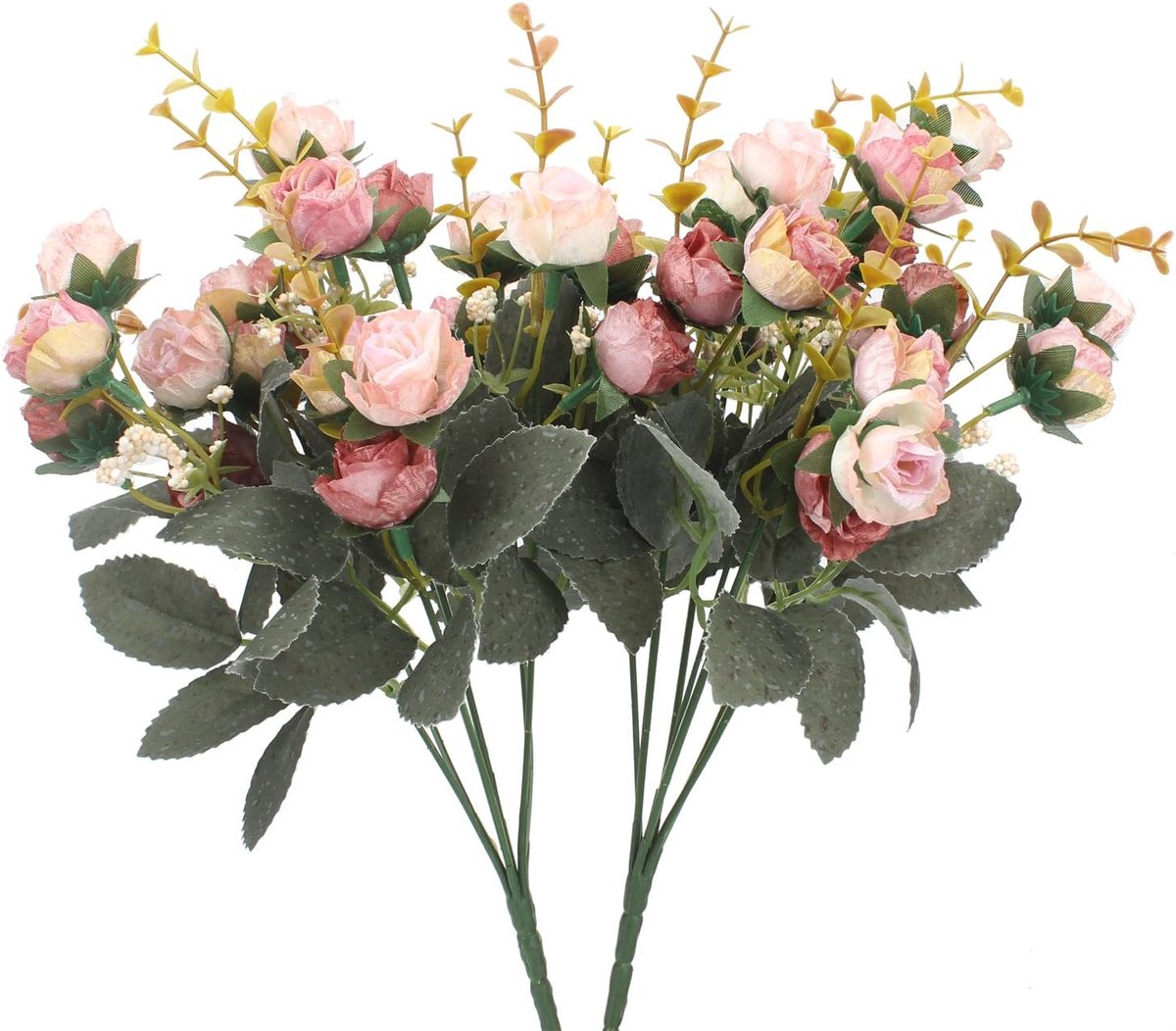 Kunstbloemen boeket mini roos bruiloft thuiskantoor decor, pak van 2 (2 stuks roze)