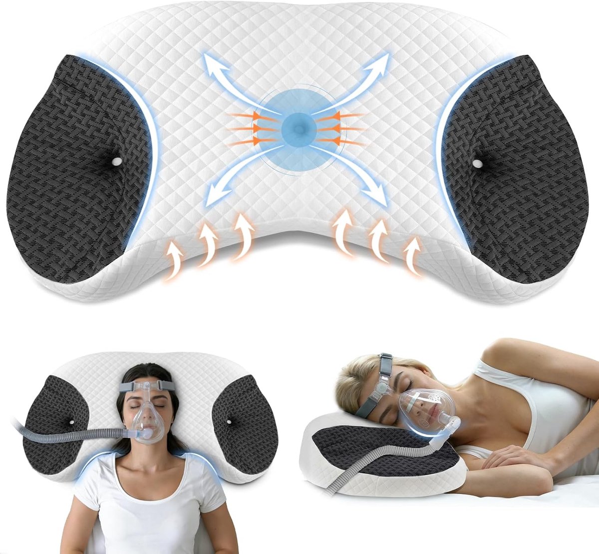 CPAP-Kussen voor Zij- en Rugslapers – Vermindert Luchtlekken en Maskerdruk, Premium Memory Foam Kussen voor Alle CPAP-Maskers, Neksteunkussen voor Alle Slaapposities, Zwart