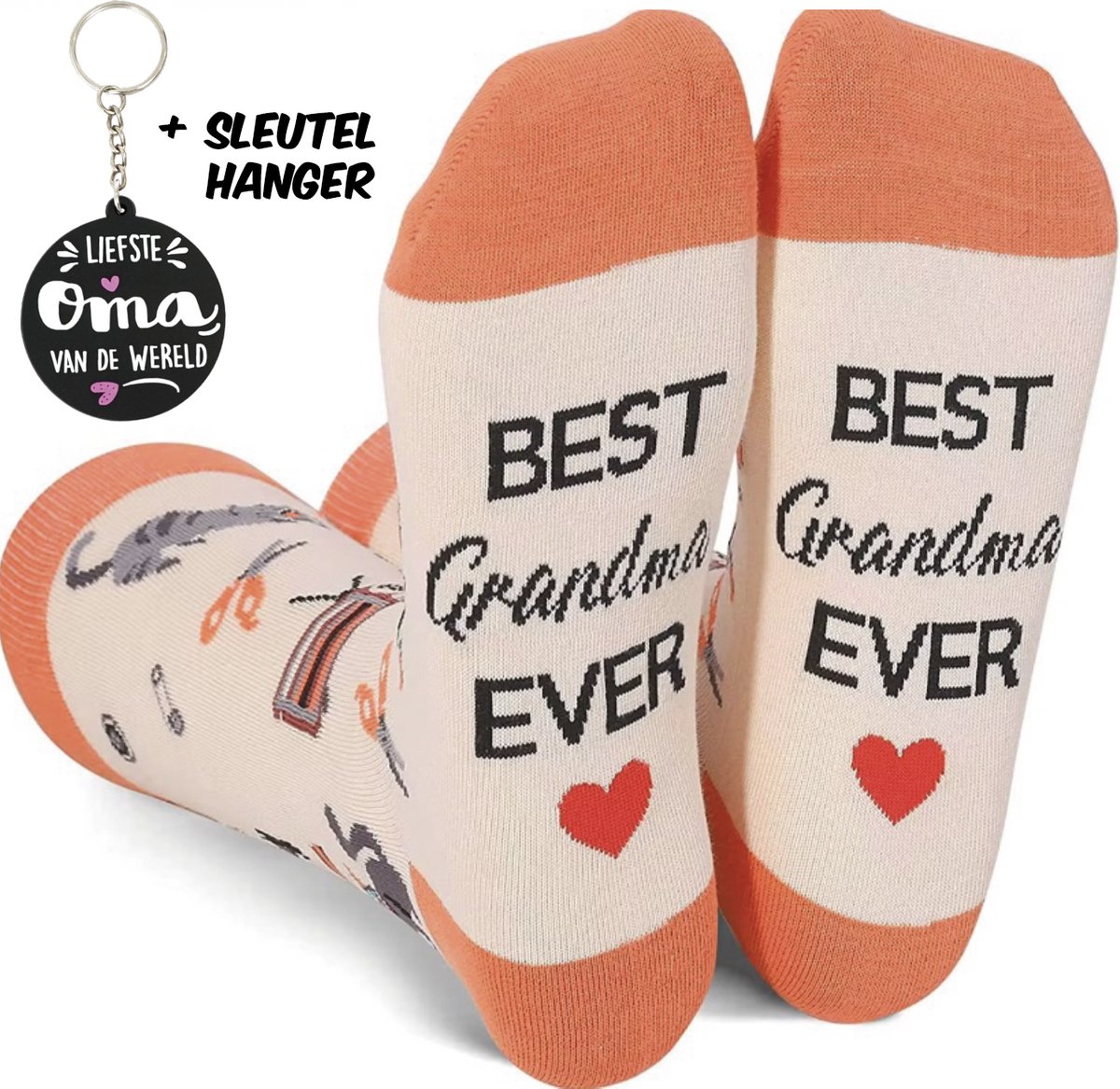 SilverAndCoco® - Oma Sokken + Sleutelhanger / Gekke Vrolijke Foute Kleding / Leuke Grappige Dikke Warme Vrouw Socks / Verjaardag Geschenk accessoires Sok Outfit Katoen / Vrouwen Sinterklaas Schoen Kerst Cadeau met Tekst - Best Grandma