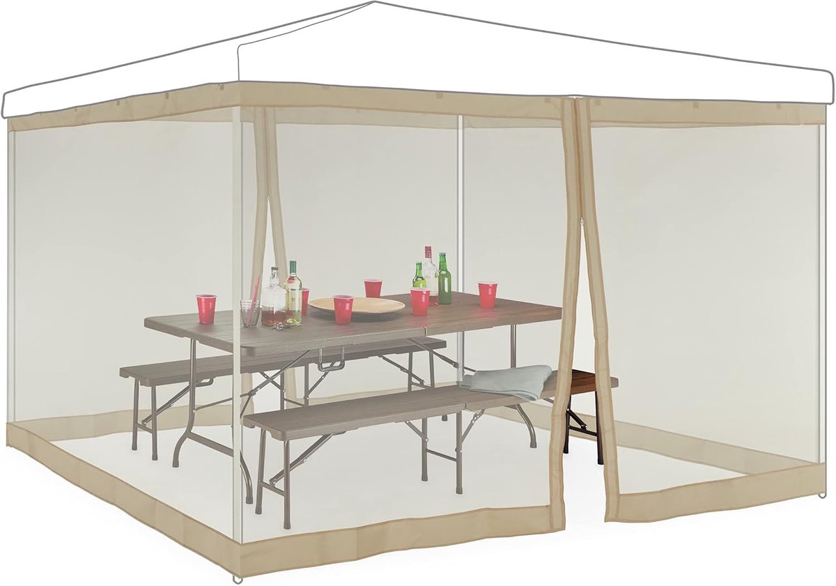 Famanu – Muggennet voor partytent, set van 2 insectengaas zijwanden voor 3x3 m feesttenten, beige