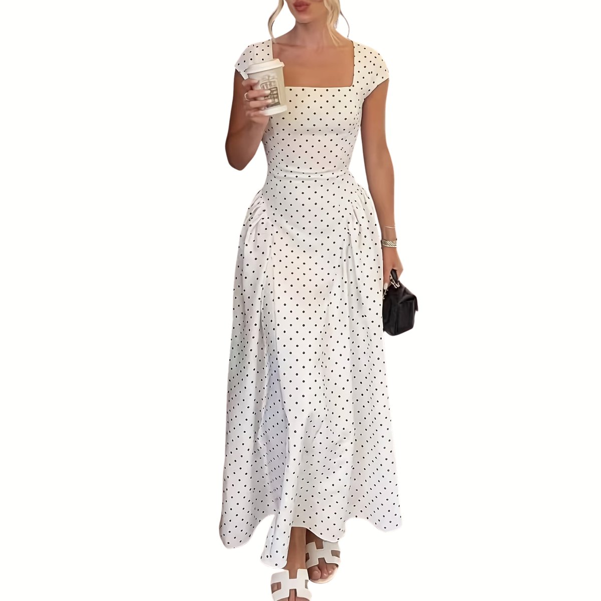 Currero Jurk Met Polkadots Stippen Zomerjurk Dames Zomerjurken Midi Jurk Volwassenen Ibiza Stijl Sundress Dress S Wit