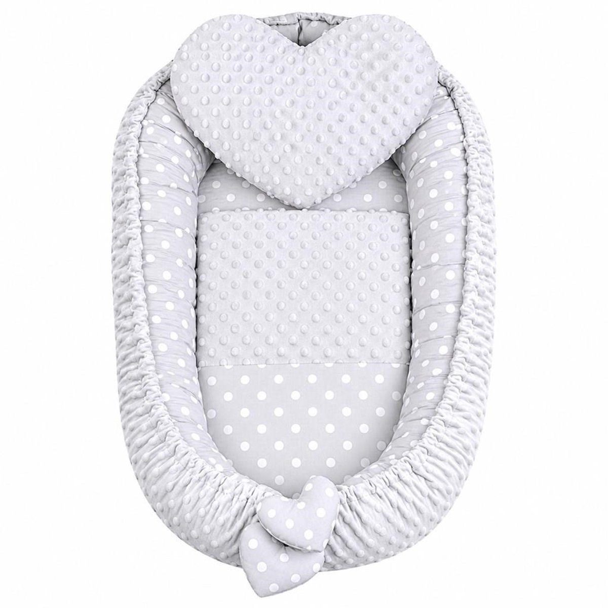 New Baby Minky babynestje 55x75 cm met kussen en deken - Grijs