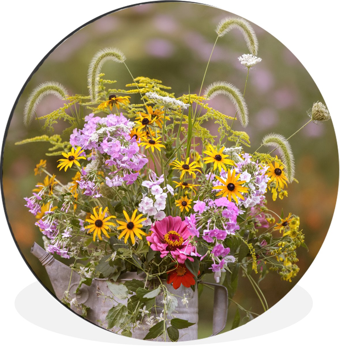 WallCircle - Wandcirkel - Muurcirkel - Bloemen - Gieter - Kleur - Aluminium - Dibond - 60x