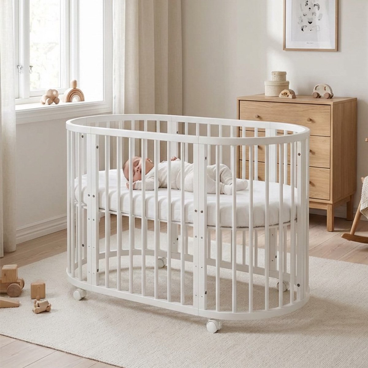 New Baby 3-in-1 meegroeiwieg ovaal 140x70 cm - Wieg met matras