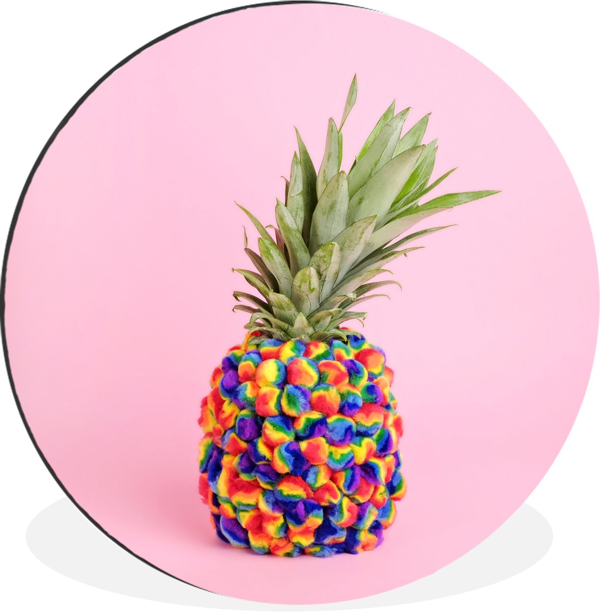 WallCircle - Wandcirkel - Muurcirkel - Een ananas bedekt met gekleurde balletjes - Aluminium - Dibond - 120x120 cm - Binnen en Buiten XXL
