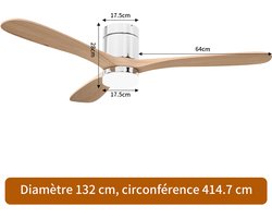 Plafondventilator, 2-in-1 Plafondventilator met LED-Verlichting, Afstandsbediening, Stille Werking, 6 Snelheden, 3 Bladen, Geschikt voor Warme Zomers, Helpt de Hitte te Verlichten (52 inch)
