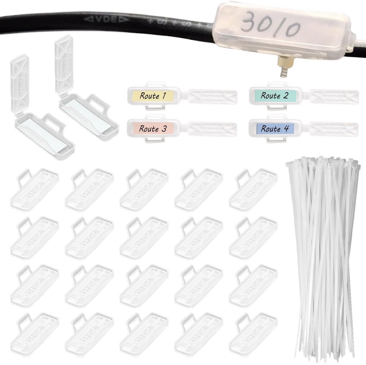 Dailygoods - Set van 50 transparante kabelbinders, herbruikbare kabeletiketten, voor draden en kabels met een diameter van 10 mm (met transparante nylon kabelbinders)