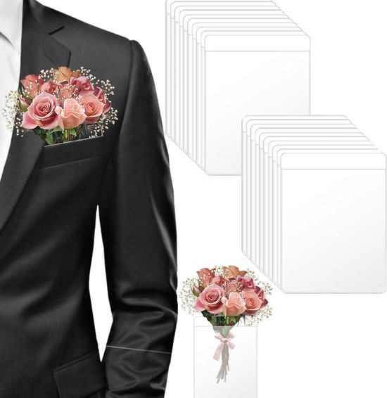 Pashouder - 26 stuks - Pocket Boutonniere Mouw - Hoes boutonnière houder - Corsages Bruiloft - Herencorsage - Zak boutonniere huls - Boutonnière - Bruidegom Corsage - Corsage voor bruidegom - Kaarthouder - Voor Bruidegom Groomsmen Bruiloft