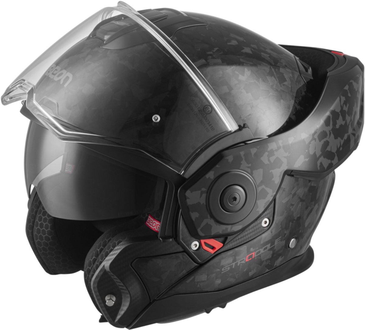 BEON Stradale Forged Carbon - Motorhelm - XL - Systeemhelm met Zonnevizier - 180º Verstelbare Integraalhelm - Jethelm - Zwart