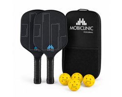 Mobiclinic Mobiall - Pickleball Set - 2 glasvezel rackets en 4 ballen - Draagtas - Goedgekeurde - Polypropyleen Kern - Anti-Slip Grip
