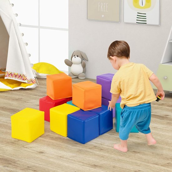 COSTWAY Zachte Schuimrubberen Bouwstenen voor Baby’s en Kinderen - 12-delige Set, 14x14 cm, Veilige en Kleurrijke Klimblokken van EPE Schuim met PU-Hoes, Veelzijdig Speelgoed voor 1+ Jaar van COSTWAY — afbeelding 3