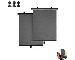 Set van 2 stuks - Zonnescherm voor zijruiten auto - Uitschuifbaar zonnescherm voor zijruiten - Zonnescherm van 45 cm * 50 cm - Zonnescherm voor auto met zuignap - Automatisch oprolbaar zonnescherm - Geschikt voor sedans, SUV's, hatchbacks en jeeps