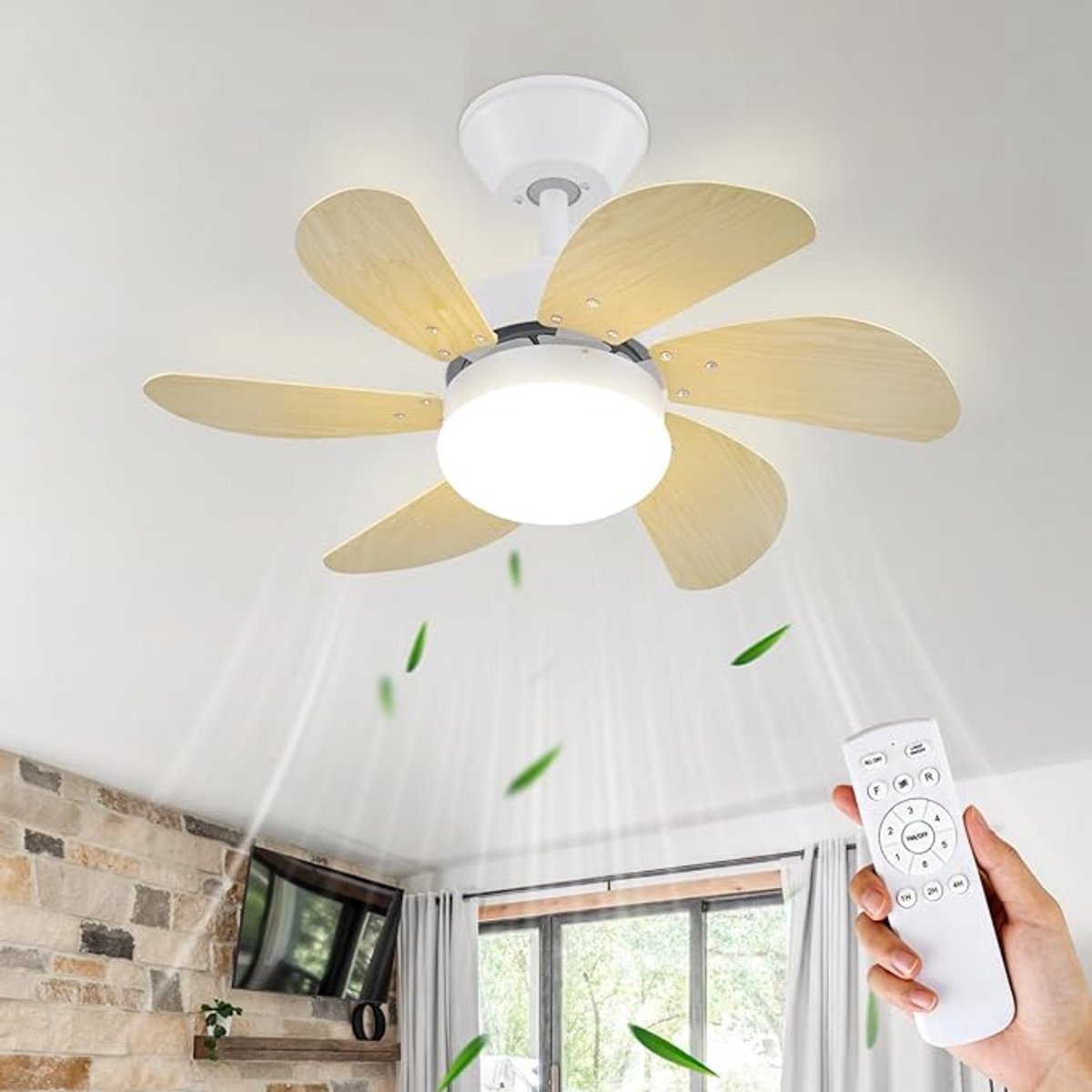 NETTLIFE Plafondventilator Met Verlichting - E27 - houtkleur - 6 Bladen Ventilator - met Afstandsbediening - 75cm - Timing Plafondlamp - Voor Woonkamer | Slaapkamer | Keuken | Eetkamer-excl. lichtbron