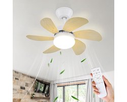NETTLIFE Plafondventilator Met Verlichting - E27 - houtkleur - 6 Bladen Ventilator - met Afstandsbediening - 75cm - Timing Plafondlamp - Voor Woonkamer | Slaapkamer | Keuken | Eetkamer-excl. lichtbron