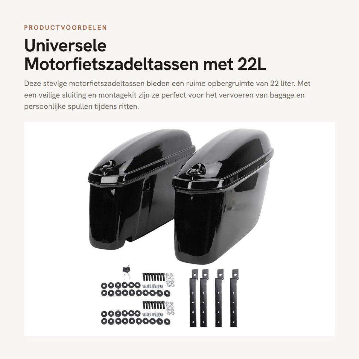 Dailygoods- Zadeltassen 22L Capaciteit - Harde Zadeltassen - Universele Motorfiets - Opbergdoos met Sloten - Montagekit - Veelzijdig Gebruik - Motorfietstassen