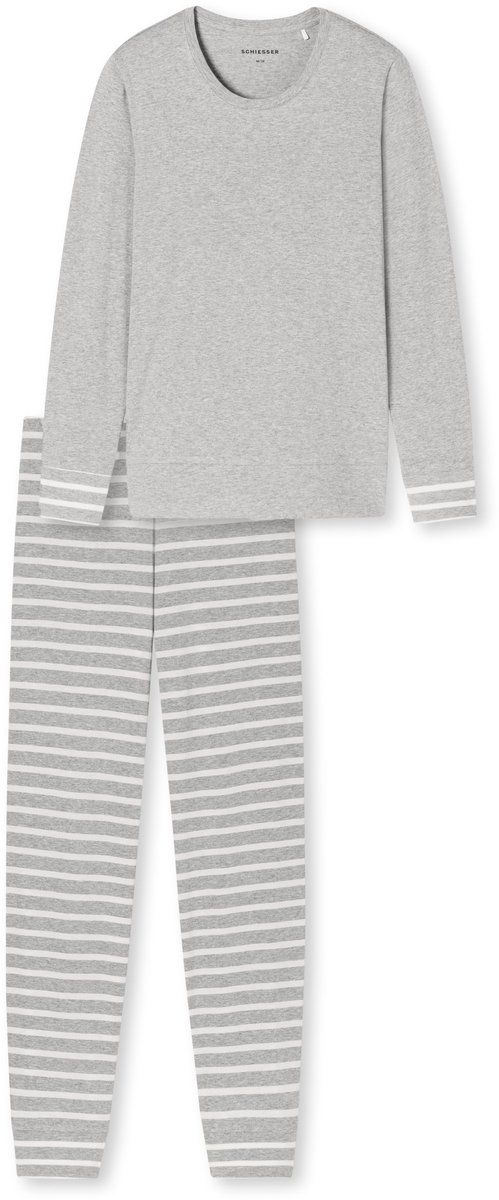 Schiesser Pyjama lang Casual Essentials - Dames Pyjamaset - zilvergrijs grijs melange