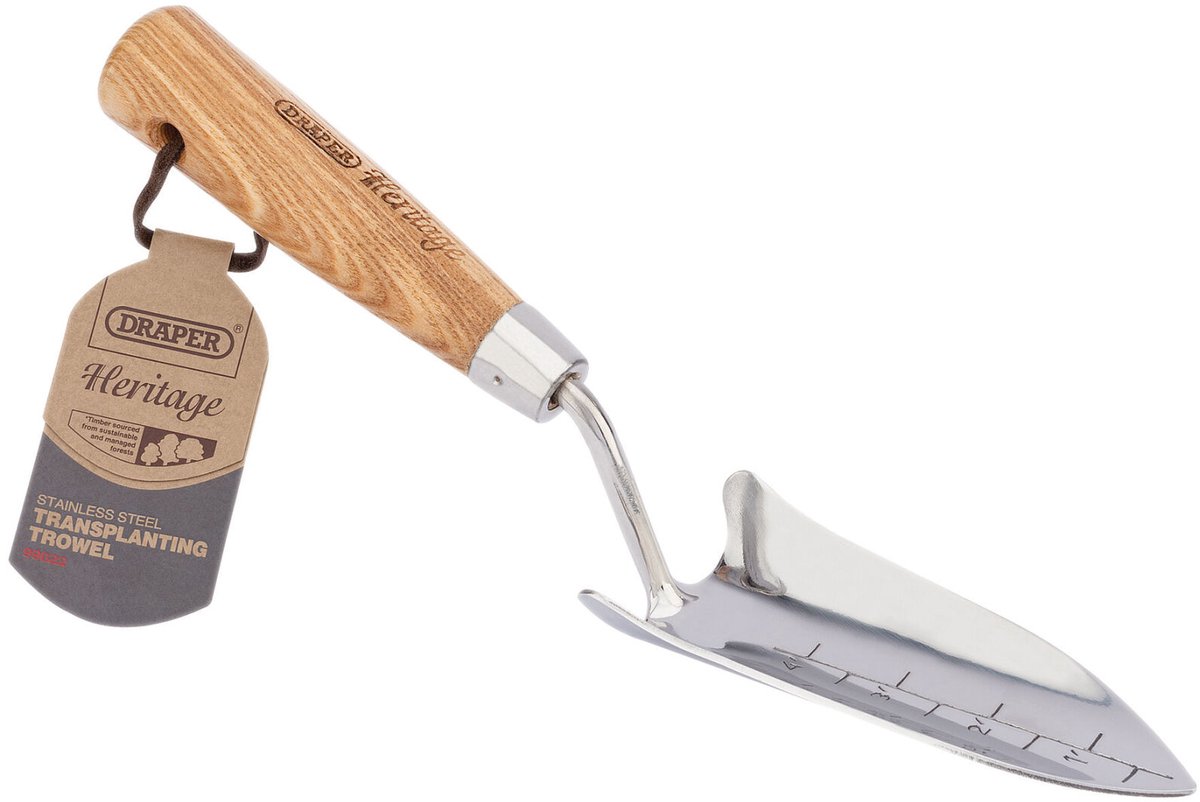 Draper Heritage roestvrijstalen verplantschep met essenhouten handvat
