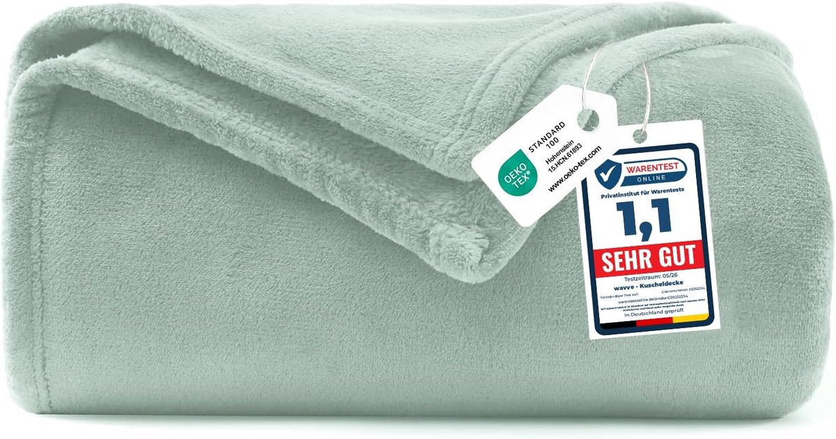 Fleece Deken 150x200 cm – Extra Zachte Warme Plaid & Knuffeldeken, Bankdeken Woondeken voor op de Bank, Bed of Reis – Lichtgewicht, Anti-pilling & Machinewasbaar – Saliegroen