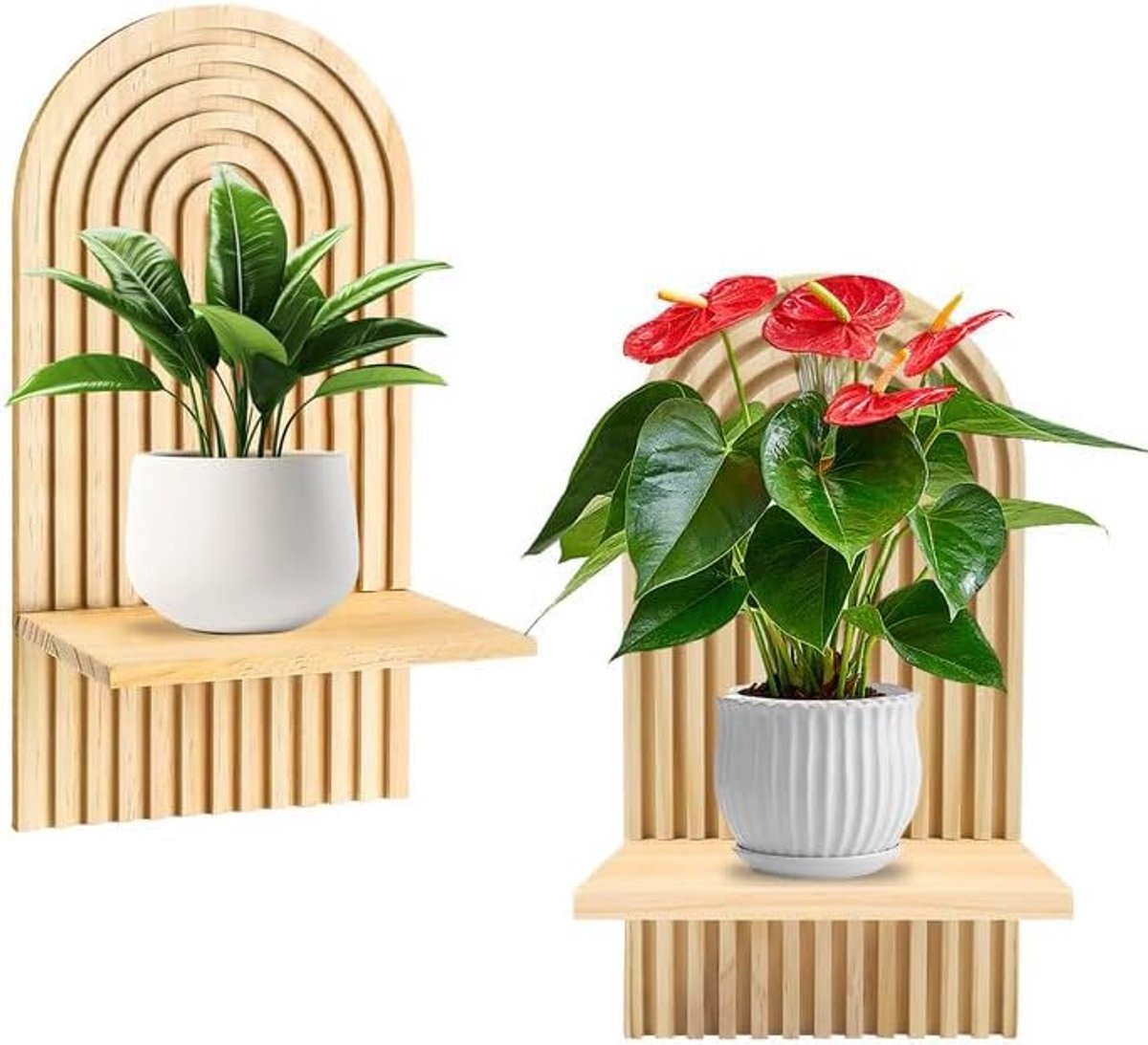 Wandplank van hout, Boheemse decoratieve hangplank, woonkamerdecoratie, houten wanddecoratie, kinderkamer, balkon, badkamer, slaapkamer, decoratief rek (houtkleur)