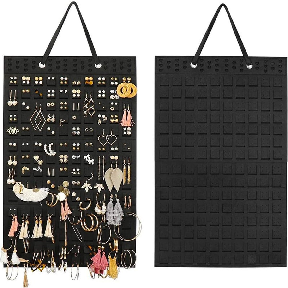 Hangende sieradenorganizer, opvouwbare sieradenstandaard, sieraden-organizer om op te hangen, oorbellenhangende opslag voor vrouwen en meisjes, houdt tot 300 paar vast (Zwart)