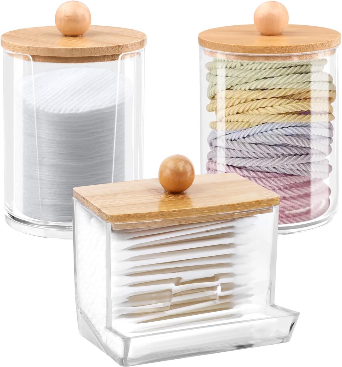 3 stuks katoenen containers voor cosmetica, van katoen, transparante doos, houder dispenser badkamer transparante pot organizer hoes