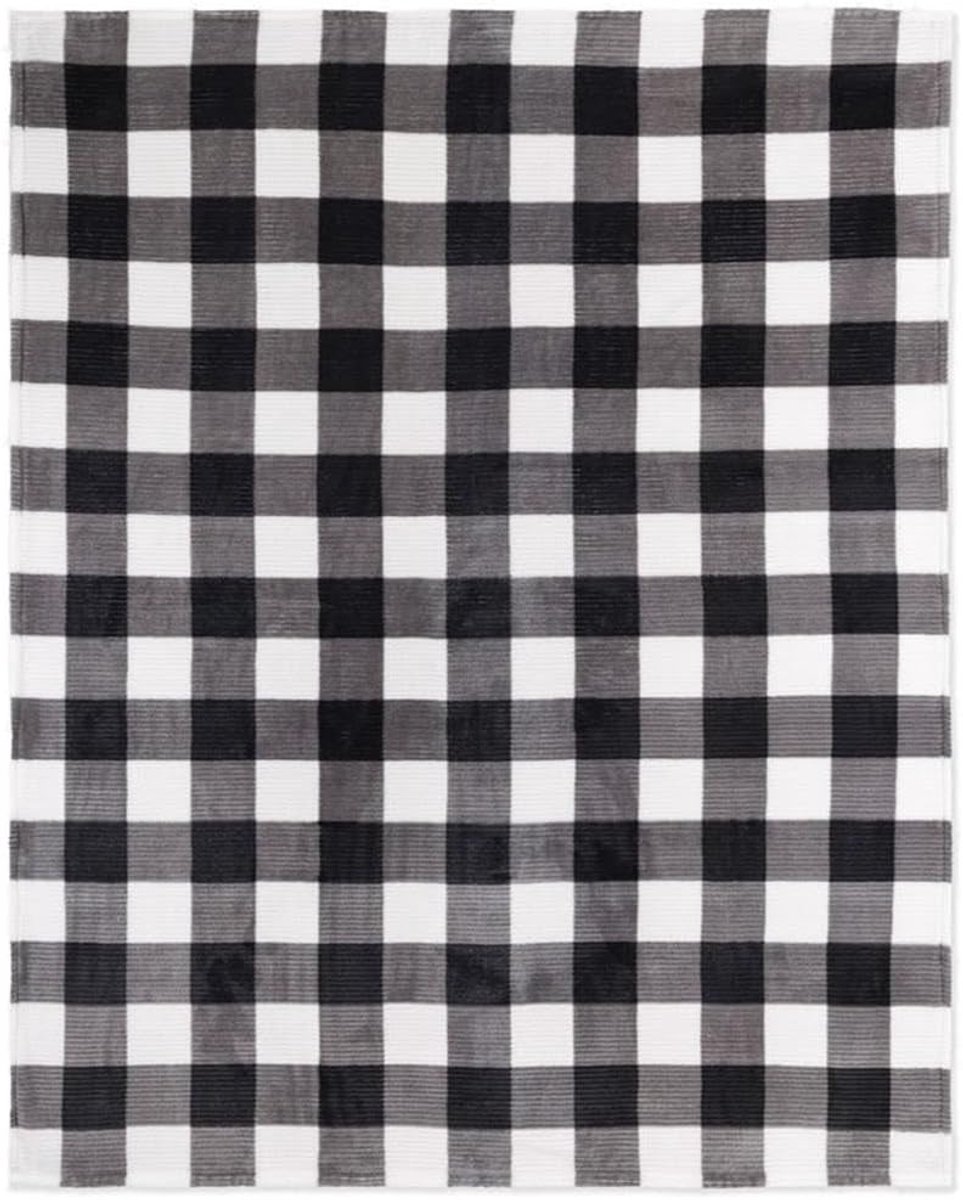 & Co. Flanel Bedrukt Geribbeld 48x60 Witte Plaid Ultra Zachte Gooi, Zwart - 65903.Z.06