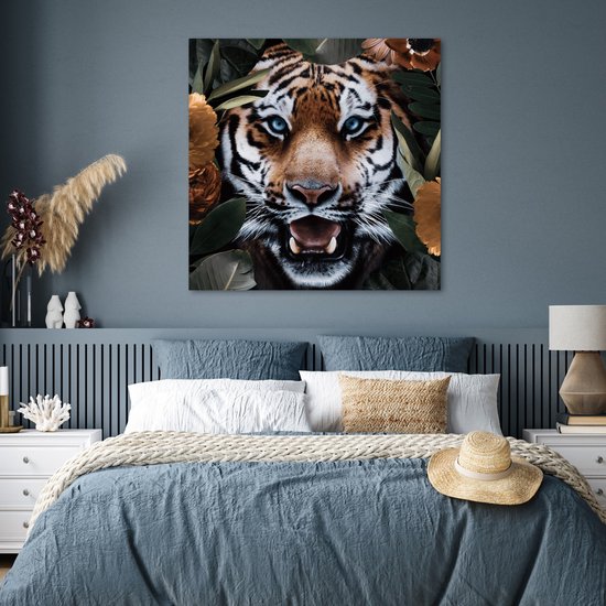 Affiche Tigre - Feuille - Animaux - 100x100 cm XXL