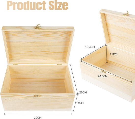 kist met deksel, 30 x 20 x 14 cm, houten kist, herinneringsbox, babyhouten box, multifunctionele kist, opbergdoos, sieradenkistje met scharnierdeksel, herinneringskist, knutseldoos, speelgoed — afbeelding 2